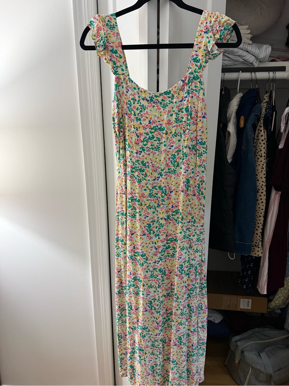 LOFT Floral Scoop-Neck Maxi Dress in Pink, Green & Yellow